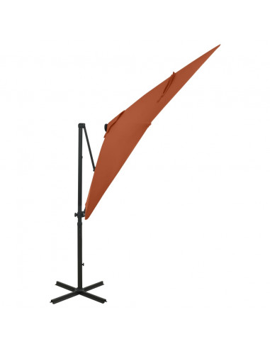 Ombrellone a Sbalzo con Palo e Luci a LED Terracotta 250 cm