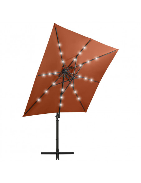 Ombrellone a Sbalzo con Palo e Luci a LED Terracotta 250 cm