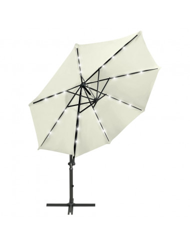 Ombrellone a Sbalzo con Palo e Luci a LED Sabbia 300 cm