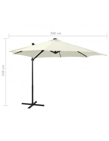Ombrellone a Sbalzo con Palo e Luci a LED Sabbia 300 cm