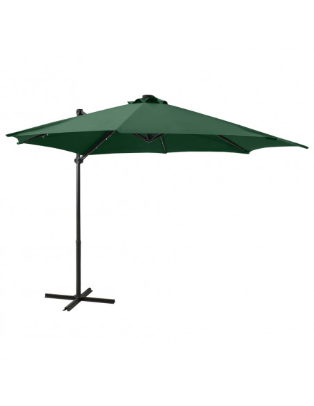 Ombrellone a Sbalzo con Palo e Luci a LED Verde 300 cm