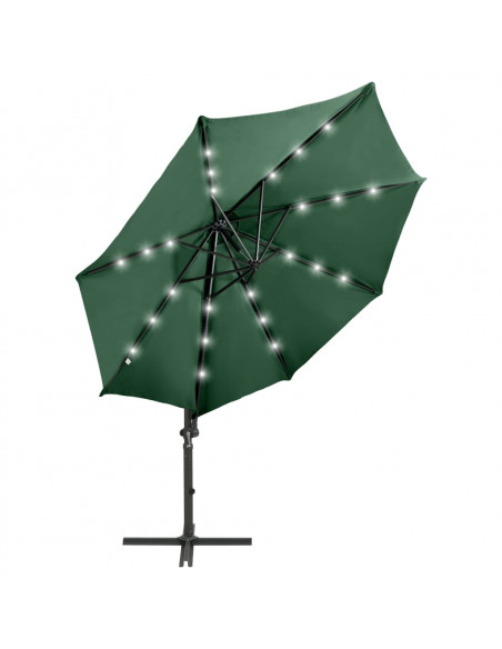 Ombrellone a Sbalzo con Palo e Luci a LED Verde 300 cm