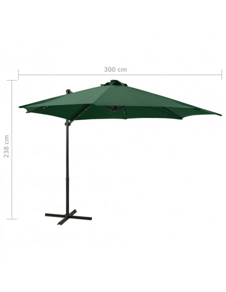 Ombrellone a Sbalzo con Palo e Luci a LED Verde 300 cm
