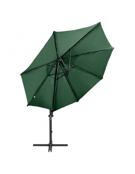 Ombrellone a Sbalzo con Palo e Luci a LED Verde 300 cm