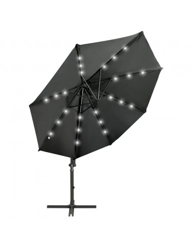 Ombrellone a Sbalzo con Palo e Luci a LED Antracite 300 cm