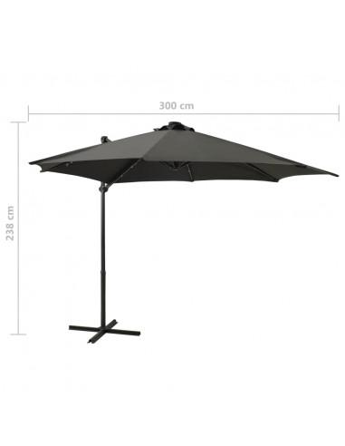 Ombrellone a Sbalzo con Palo e Luci a LED Antracite 300 cm