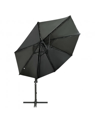 Ombrellone a Sbalzo con Palo e Luci a LED Antracite 300 cm