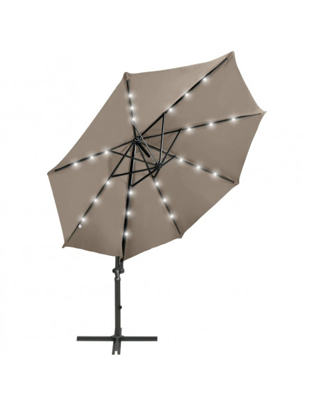 Ombrellone a Sbalzo con Palo e Luci a LED Tortora 300 cm