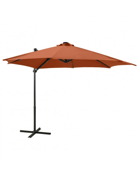 Ombrellone a Sbalzo con Palo e Luci a LED Terracotta 300 cm
