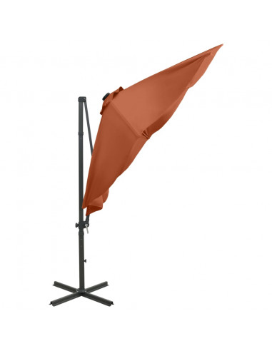 Ombrellone a Sbalzo con Palo e Luci a LED Terracotta 300 cm
