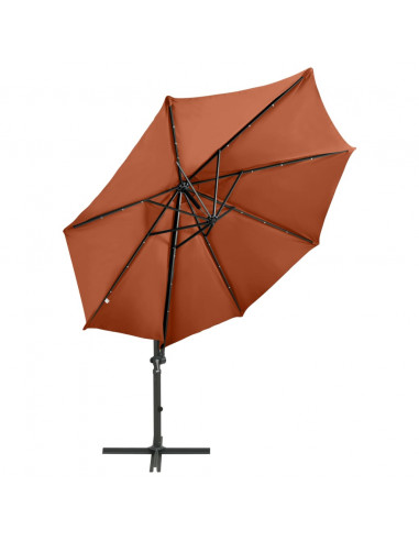 Ombrellone a Sbalzo con Palo e Luci a LED Terracotta 300 cm