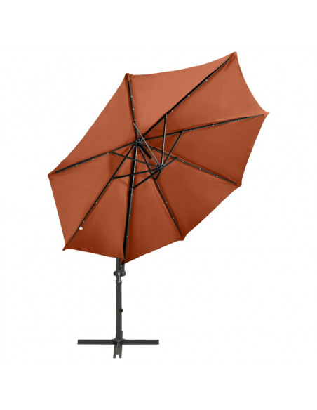 Ombrellone a Sbalzo con Palo e Luci a LED Terracotta 300 cm