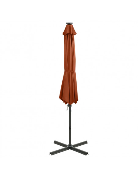 Ombrellone a Sbalzo con Palo e Luci a LED Terracotta 300 cm