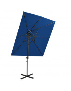 Ombrellone a Sbalzo con Doppia Copertura 250x250 cm Azzurro 2