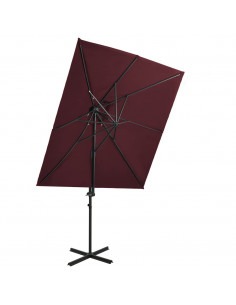 Ombrellone a Sbalzo con Doppia Copertura 250x250 cm Rosso Bordò 2
