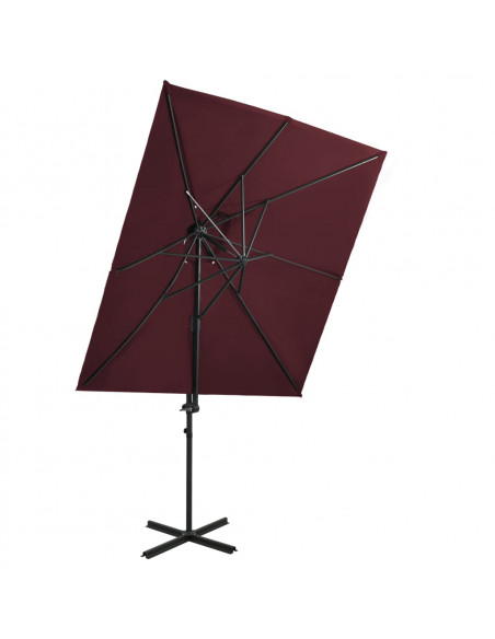 Ombrellone a Sbalzo con Doppia Copertura 250x250 cm Rosso Bordò