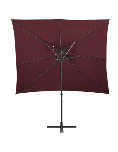 Ombrellone a Sbalzo con Doppia Copertura 250x250 cm Rosso Bordò