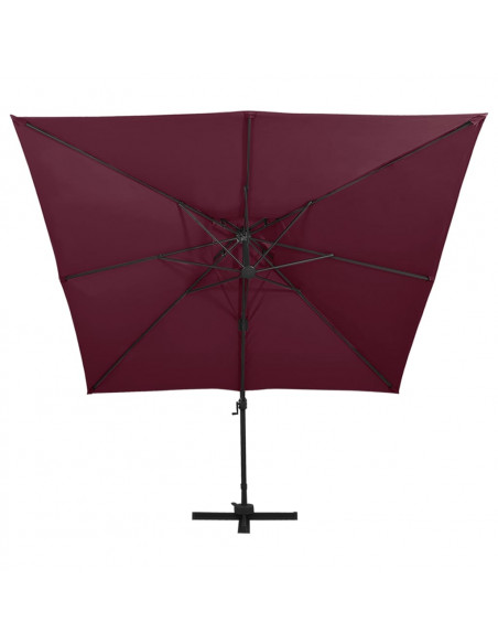 Ombrellone a Sbalzo con Doppia Copertura 300x300 cm Rosso Bordò