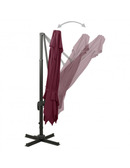 Ombrellone a Sbalzo con Doppia Copertura 300x300 cm Rosso Bordò
