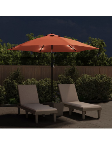 Ombrellone da Giardino con LED e Palo Acciaio 300 cm Terracotta
