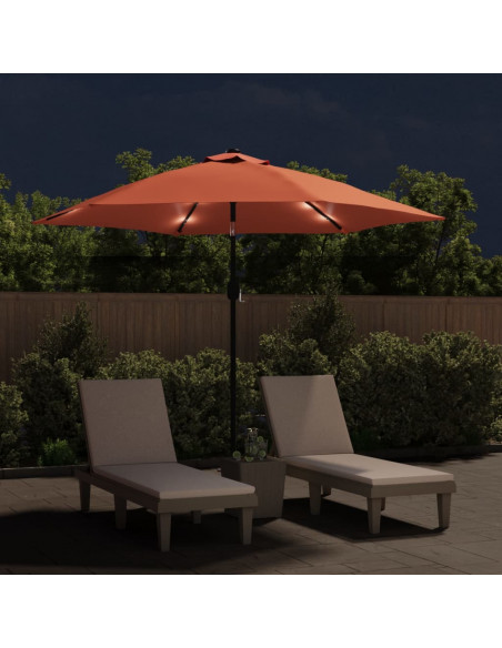 Ombrellone da Giardino con LED e Palo Acciaio 300 cm Terracotta