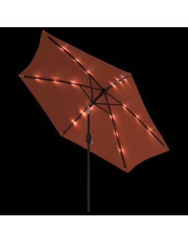 Ombrellone da Esterni con LED e Palo Acciaio 300 cm Terracotta