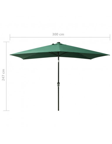 Ombrellone da Esterni con LED e Palo in Acciaio Verde 2x3 m