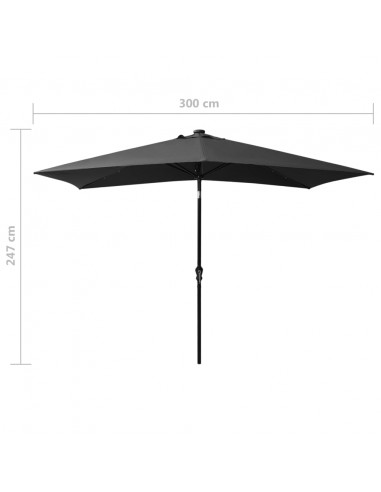 Ombrellone da Esterni con LED e Palo in Acciaio Antracite 2x3 m