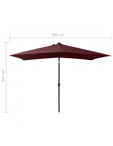 Ombrellone da Esterni LED e Palo in Acciaio Rosso Bordò 2x3 m
