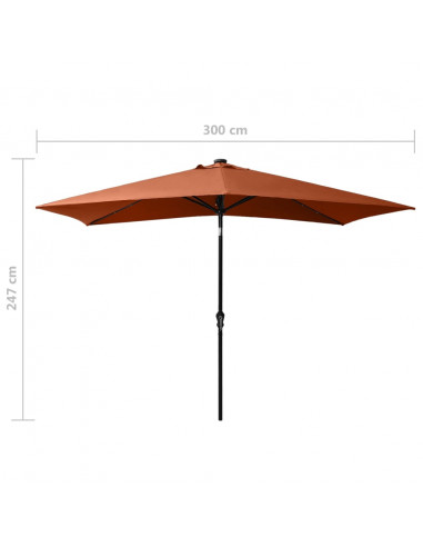 Ombrellone da Esterni con LED e Palo in Acciaio Terracotta 2x3m