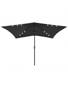 Ombrellone da Esterni con LED e Palo in Acciaio Nero 2x3 m 2