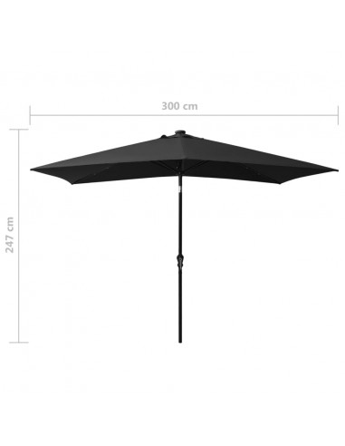 Ombrellone da Esterni con LED e Palo in Acciaio Nero 2x3 m