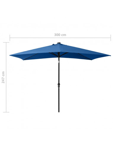 Ombrellone da Esterni con LED e Palo in Acciaio Azzurro 2x3 m