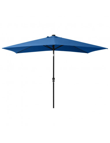 Ombrellone da Esterni con LED e Palo in Acciaio Azzurro 2x3 m