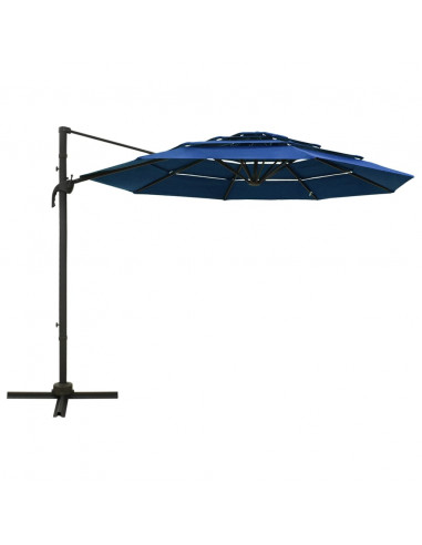 Ombrellone a 4 Livelli con Palo in Alluminio Azzurro 3x3 m