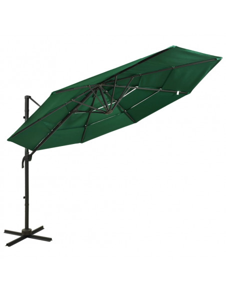 Ombrellone a 4 Livelli con Palo in Alluminio Verde 3x3 m