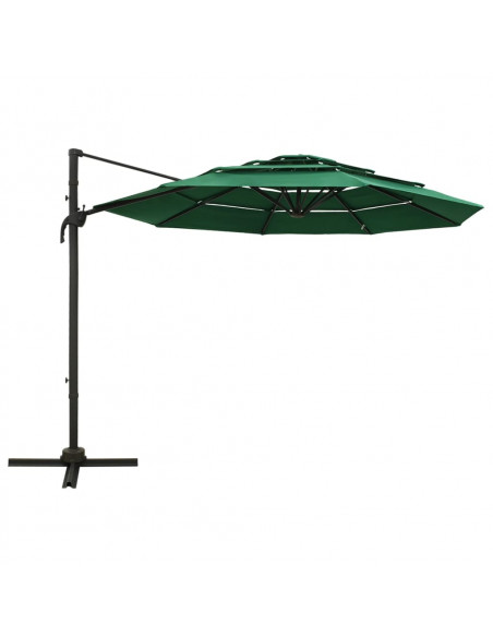 Ombrellone a 4 Livelli con Palo in Alluminio Verde 3x3 m