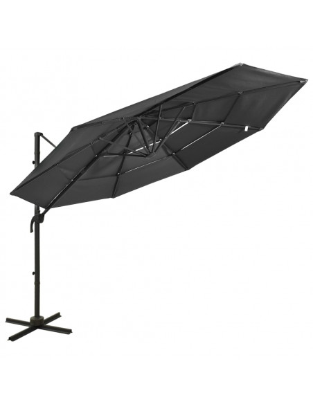 Ombrellone a 4 Livelli con Palo in Alluminio Antracite 3x3 m