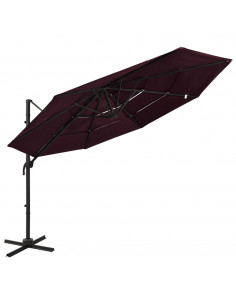Ombrellone a 4 Livelli con Palo in Alluminio Rosso Bordò 3x3 m 2