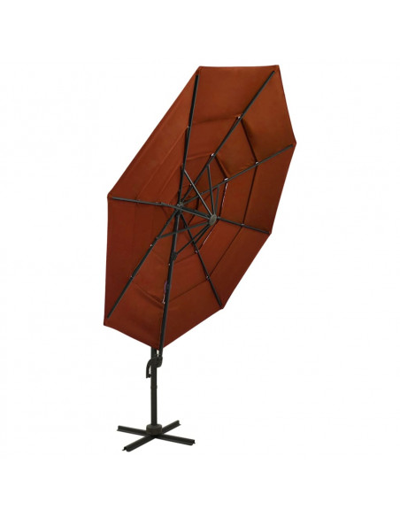 Ombrellone a 4 Livelli con Palo in Alluminio Terracotta 3x3 m