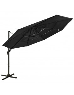 Ombrellone a 4 Livelli con Palo in Alluminio Nero 3x3 m 2