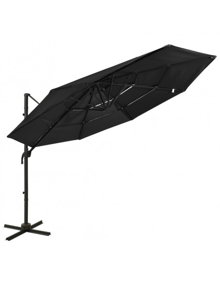 Ombrellone a 4 Livelli con Palo in Alluminio Nero 3x3 m