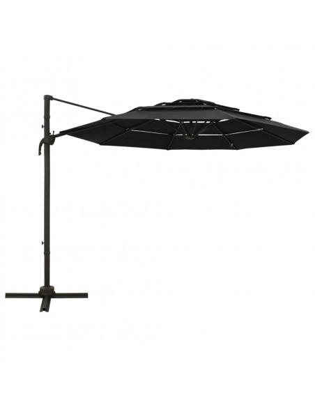 Ombrellone a 4 Livelli con Palo in Alluminio Nero 3x3 m