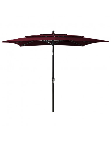 Ombrellone a 3 Livelli Palo in Alluminio Rosso Bordò 2,5x2,5 m