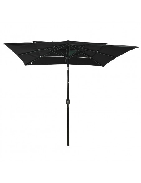 Ombrellone a 3 Livelli con Palo in Alluminio Nero 2,5x2,5 m