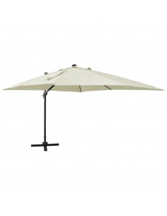 Ombrellone a Sbalzo con Palo e Luci a LED Sabbia 300 cm 2