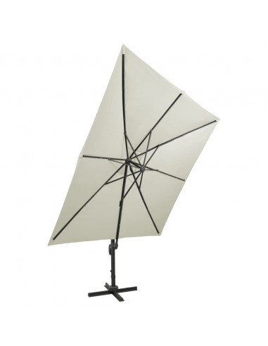 Ombrellone a Sbalzo con Palo e Luci a LED Sabbia 300 cm