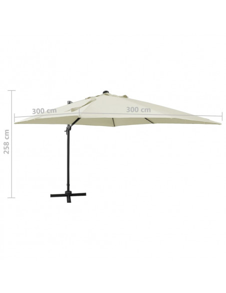 Ombrellone a Sbalzo con Palo e Luci a LED Sabbia 300 cm