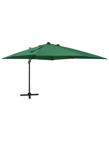 Ombrellone a Sbalzo con Palo e Luci a LED Verde 300 cm