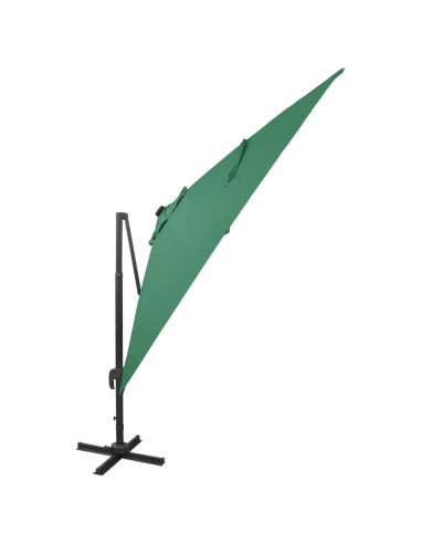 Ombrellone a Sbalzo con Palo e Luci a LED Verde 300 cm